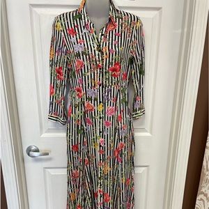 ZARA WOMAN PREMIUM DENIM COLLECTION FLORAL BLACK/WHITE STRIPED DRESS S STUNNING